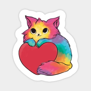 cat in watercolor rainbow colors holding a heart Magnet