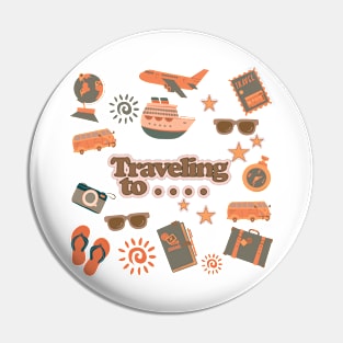 Traveling to any destination. T-Shirt and other product. Pin