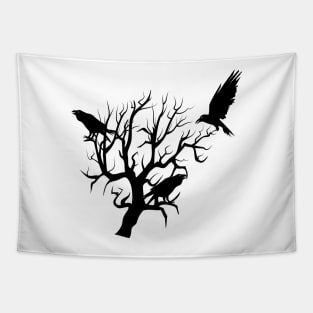 Crow  Raven - crows and tree silhouette Tapestry