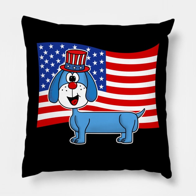 4th July Dachshund Dog American Flag Pillow by doodlerob