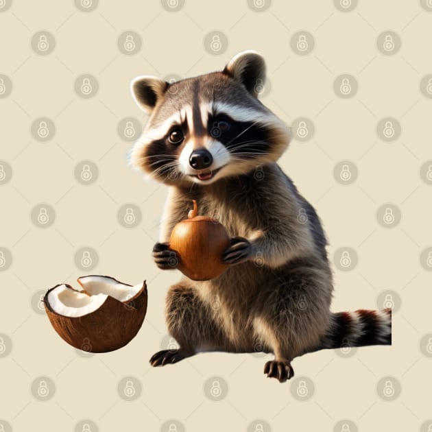 Raccoon with its coconut by CobArt