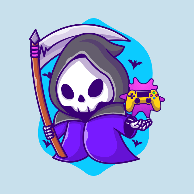 Cute Grim Reaper Gaming With Scythe Cartoon by Catalyst Labs