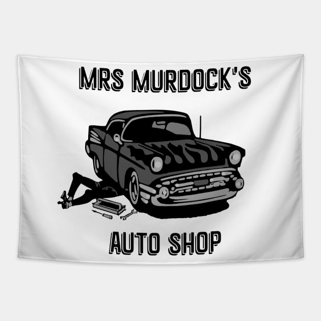 Mrs Murdock's Auto Shop Tapestry by LordNeckbeard