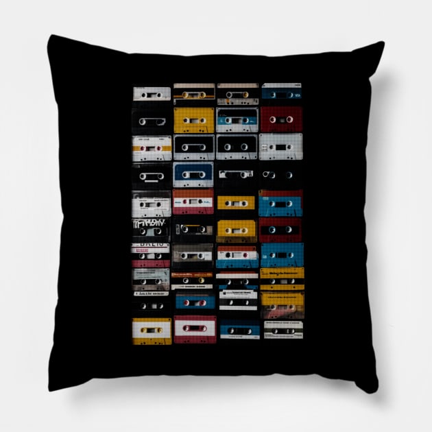 Old Music Cassettes Pillow by BAJAJU