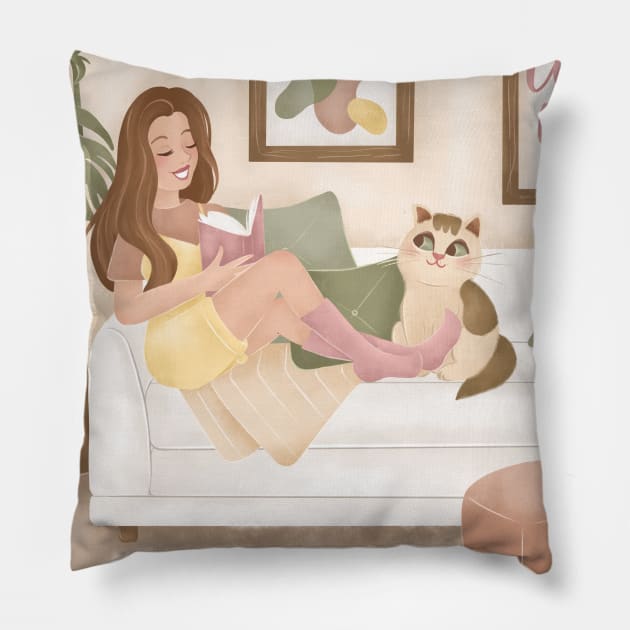 MY HAPPY PLACE Pillow by Catarinabookdesigns