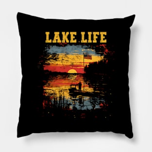 Lake Life Fisher American Flag Bass Fishing Boat Pillow