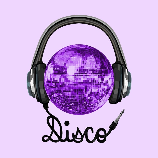 70s Music Purple Disco Ball Headphones by Art by Deborah Camp