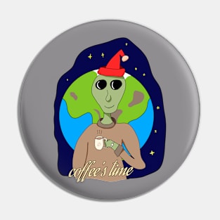 Alien drinking coffee chill out Pin