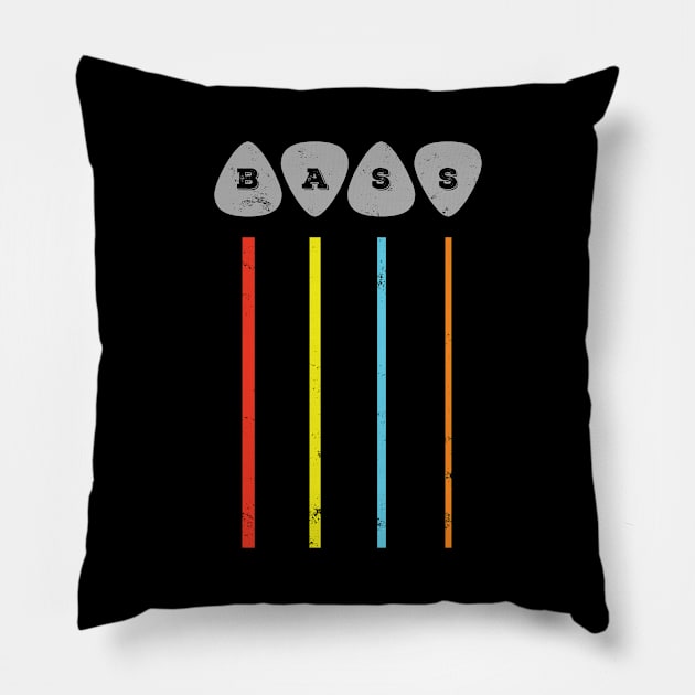 Bass Guitar Picks Bass Strings Colorful Theme Pillow by nightsworthy