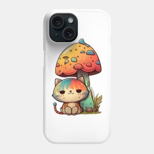 Psychedelic Cat Under Mushroom Cartoon Design Phone Case