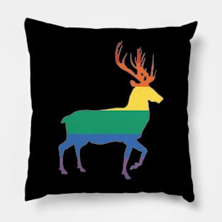 Rainbow Pride Flag Stag Silhouette Pillow