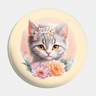 Grey Kitten's Fantasy Flowers: Vintage-Inspired Enchanting Delight Pin