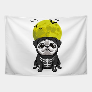 Pug's Spooky Moonlit Halloween Adventure Tapestry