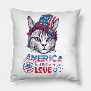 Patriotic Cat, 4th of July Design Pillow