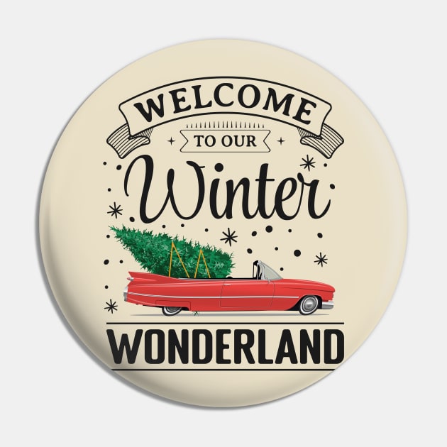 Winter Wonderland Vintage car with Christmas Tree Pin by la'lunadraw