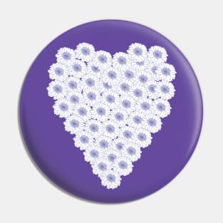 Periwinkle Blue and White Floral Heart Valentines Day Pin