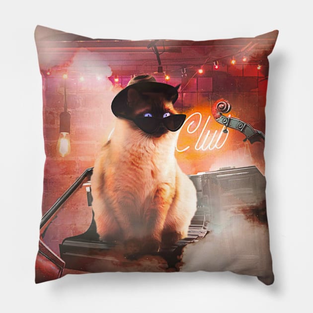 Siamese Cat Playing Piano Pillow by Random Galaxy