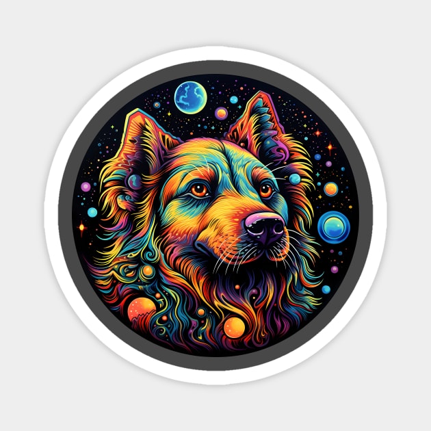 Colorful space dog with planets Magnet by Unelmoija