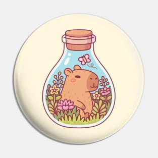 Cute Capybara And Butterfly In A Bottle Pin