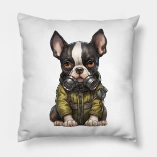 Boston Terrier Dog Wearing Gas Mask Pillow