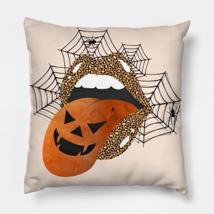 Halloween Scream Scray Mouth Leopard Prints Lipstick Pop Art Lips Pillow