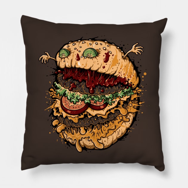 Monster Burger Pillow by LetterQ