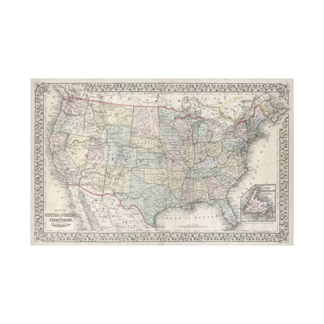 Vintage Map of The United States (1867) by Bravuramedia