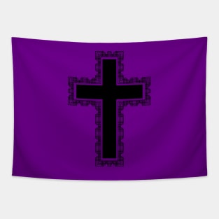 Black Christian Cross With Purple Frame Tapestry