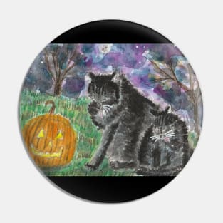 Halloween black cats Pumpkin Jack o lantern watercolor painting Pin