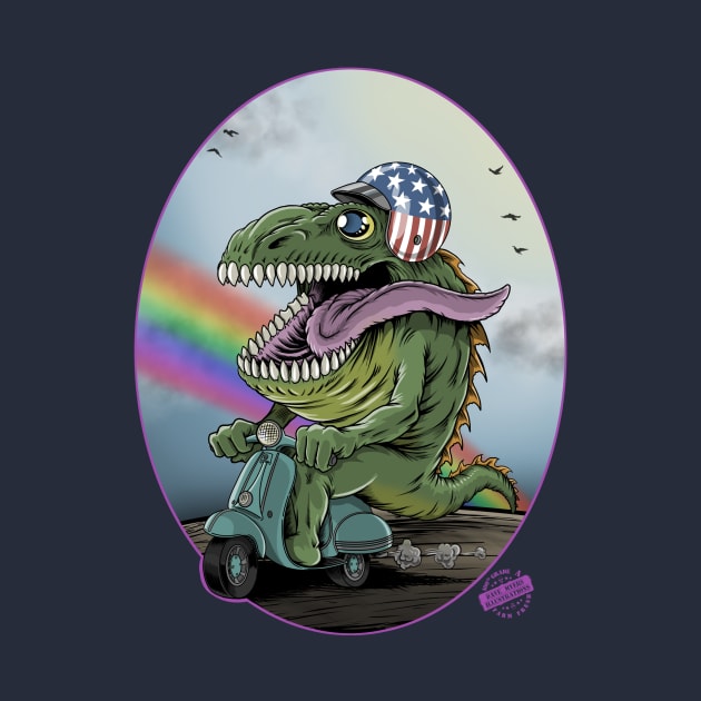 Crazy Happy Scooter Dino by davemyersillustration