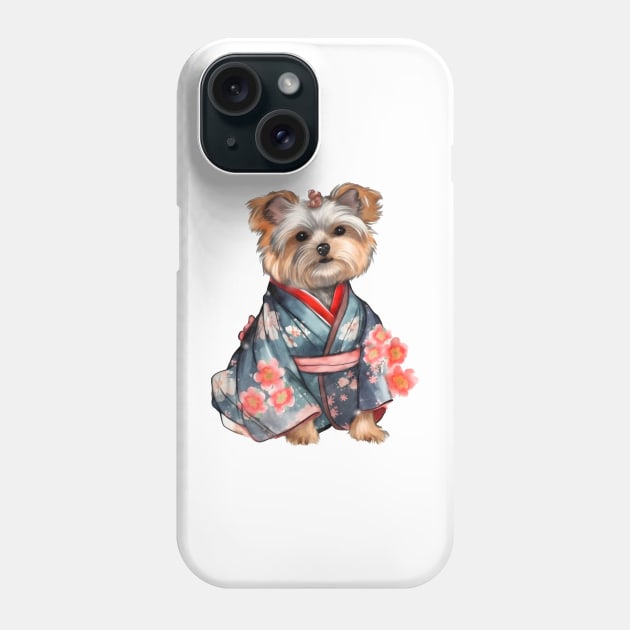 Yorkshire Terrier Dog in Kimono Phone Case by Chromatic Fusion Studio