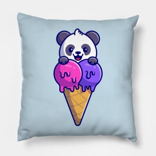Cute Panda With Ice Cream Cone Cartoon Pillow