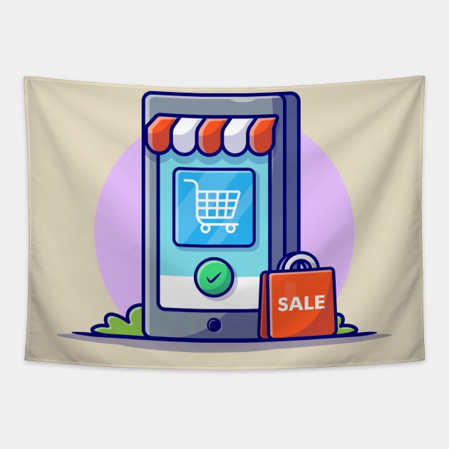 Online Shopping Cartoon Vector Icon Illustration (2) Tapestry by Catalyst Labs