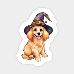 Watercolor Golden Retriever Dog in Witch Hat Magnet