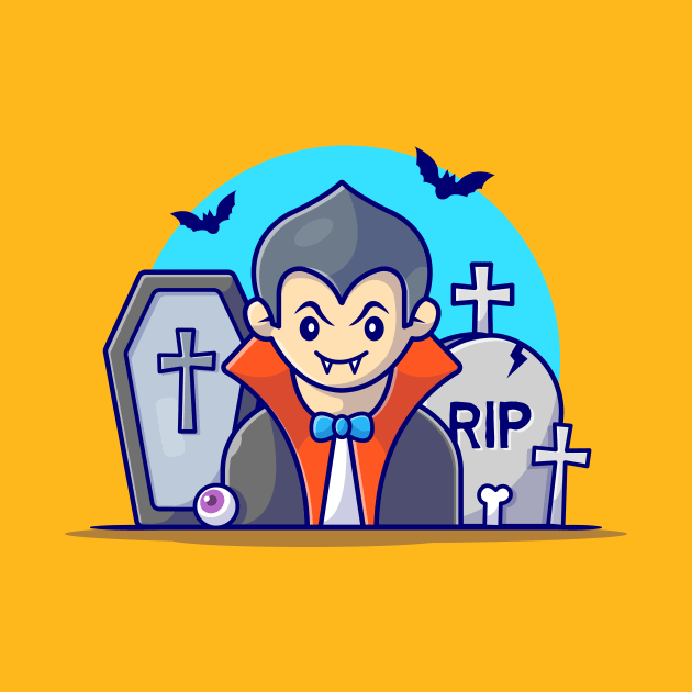 Cute Dracula In Graveyard Cartoon Vector Icon Illustration by Catalyst Labs