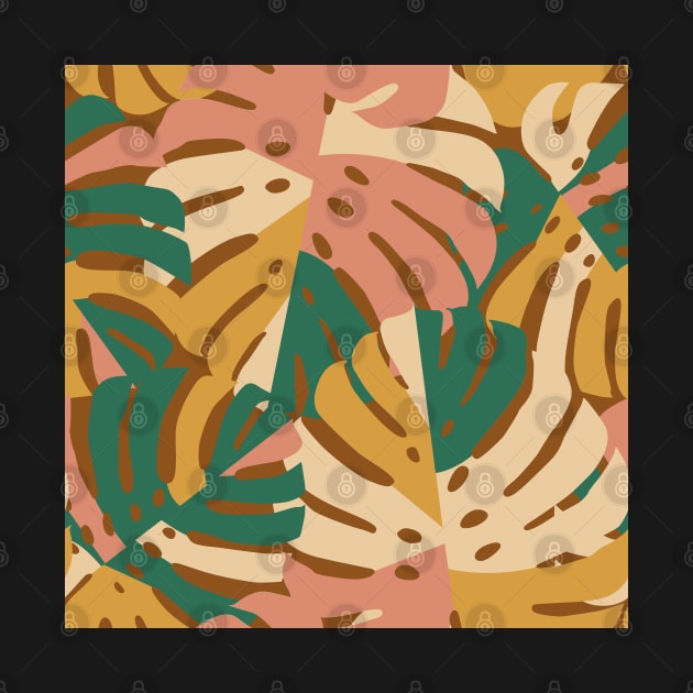 Monstera Leaves - Gold - Green - Pink by latheandquill