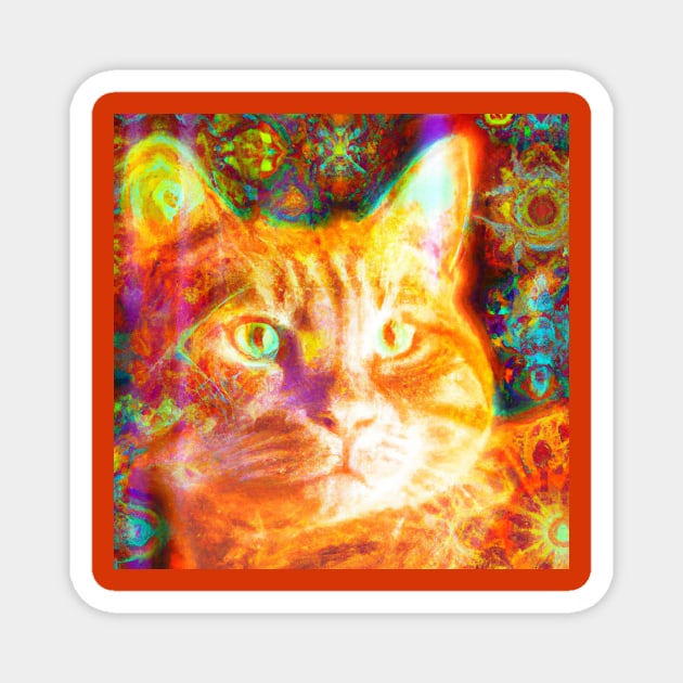 Orange Kitty Cat Batik Design Magnet by Star Scrunch