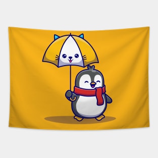 Cute Penguin With Cute Umbrella Tapestry