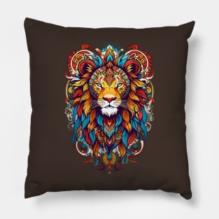 Lion's Head tribal art indigenous retro vintage design Pillow