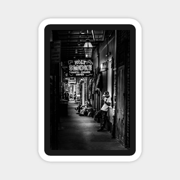 Holy Smoke Bourbon Street In Black and White Magnet by MountainTravel