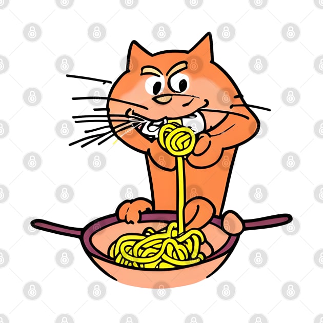 Cat Eating Spaghetti, Cat Eating Ramen - Funny Cute Cat by 1FunLife