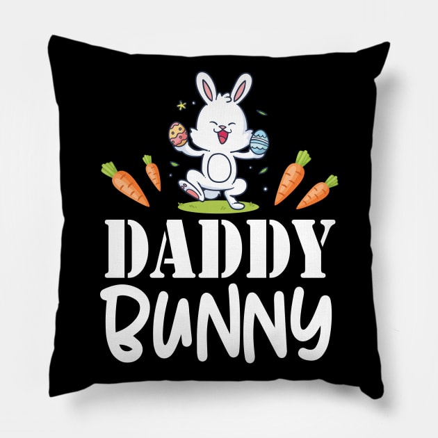 Bunny Play Easter Eggs Carrots Happy Easter Day Daddy Bunny Pillow by joandraelliot