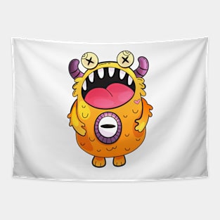 Yellow Monster Doodle Design Tapestry