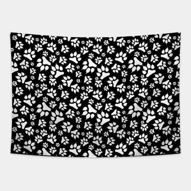 Black and White Paws Pattern Tapestry by Pattern Art