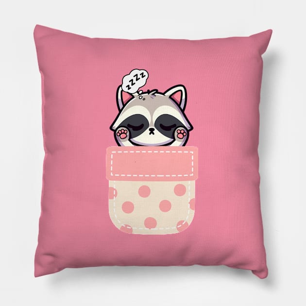 Sleepy Raccoon in Polka Dot Pocket Pillow by Pink & Pretty