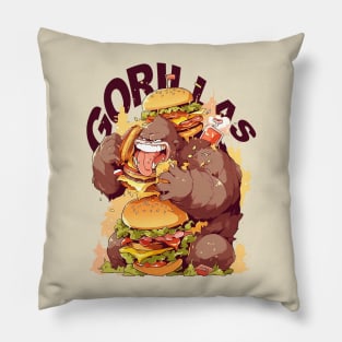 GORILLAS EAT CHEESE BURGER Pillow