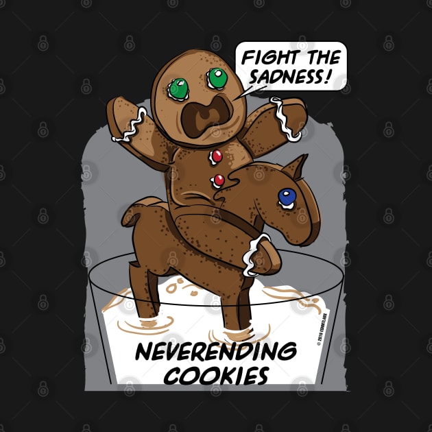 FIGHT THE SADNESS, GINGERBREAD MAN ON A HORSE, IN THE SWAMP (MILK) OF SADNESS by eShirtLabs