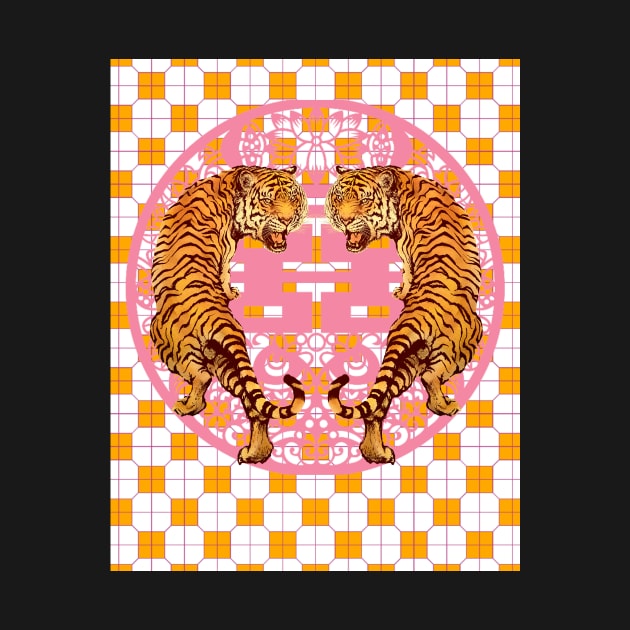 Hong Kong Funky Tigers Blush Pink and Orange - Animal Lover by CRAFTY BITCH