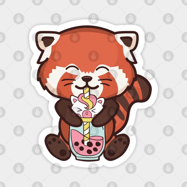 Kawaii Red Panda Unicorn Bubble Tea Magnet by Bruno Pires