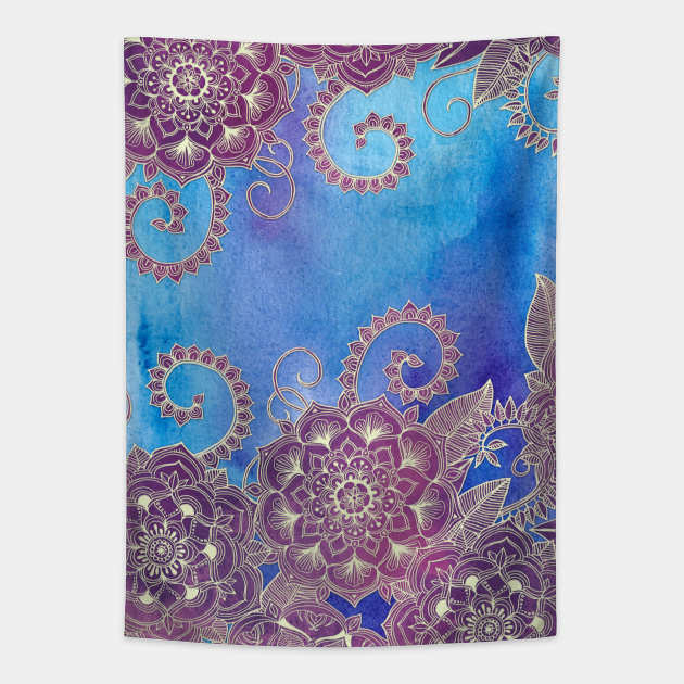 Magnolia & Magenta Floral on Watercolor Tapestry by micklyn